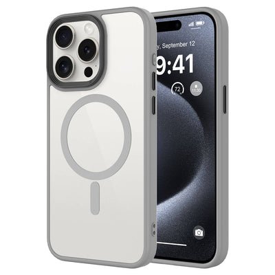 Apple iPhone 15 Pro Kılıf Mat Arka Yüzey Wireless Şarj Özellikli Zore Flet M-safe Kapak Titanyum
