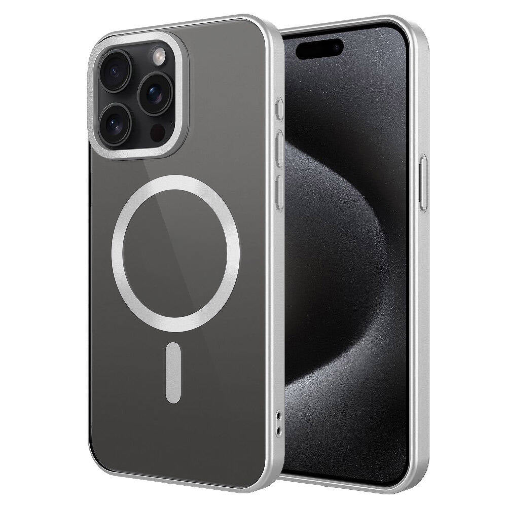 Apple iPhone 15 Pro Kılıf Mat Tasarımlı M-safe Wireless Şarj Özellikli Zore Mat Setro Kapak Gümüş