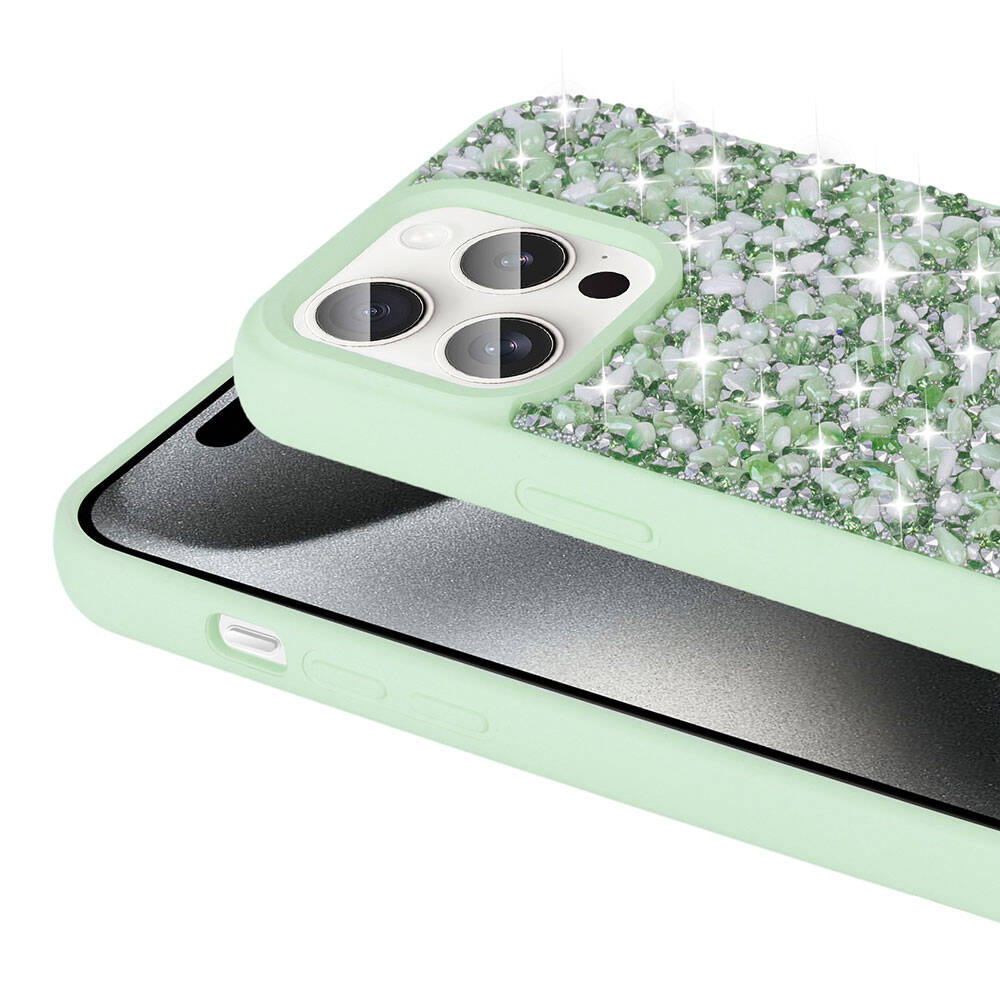 Apple iPhone 15 Pro Kılıf Parlak Taşlı Tasarım Zore Linea Diamond Kapak Derin Mor