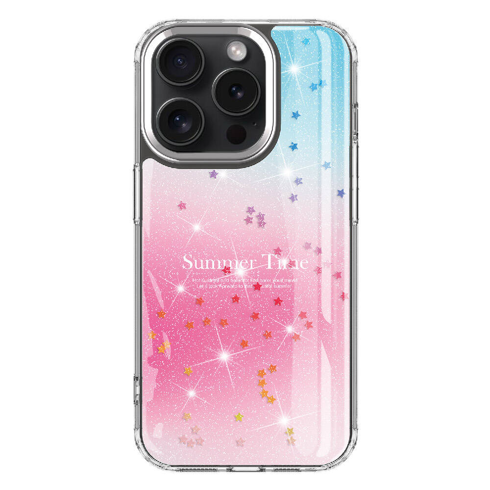 Apple iPhone 15 Pro Kılıf Simli Desenli Parlak Zore Task Kapak Pembe