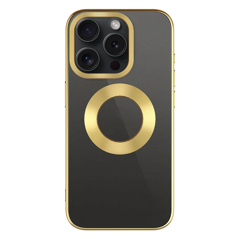 Apple iPhone 15 Pro Kılıf Tek Kamera Çerçeveli Logo Gösteren Zore Omega Kapak Rose Gold
