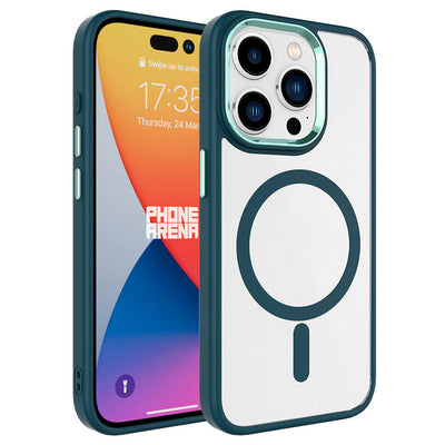 Apple iPhone 15 Pro Kılıf Wireless Şarj Özellikli Zore Krom M-safe Silikon Kapak Koyu Yeşil