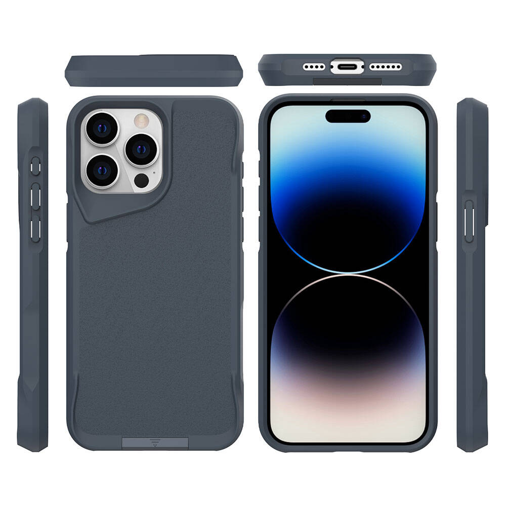 Apple iPhone 15 Pro Kılıf Zore Airbag Kenarlı T-Max Mat Standlı Kapak Lacivert
