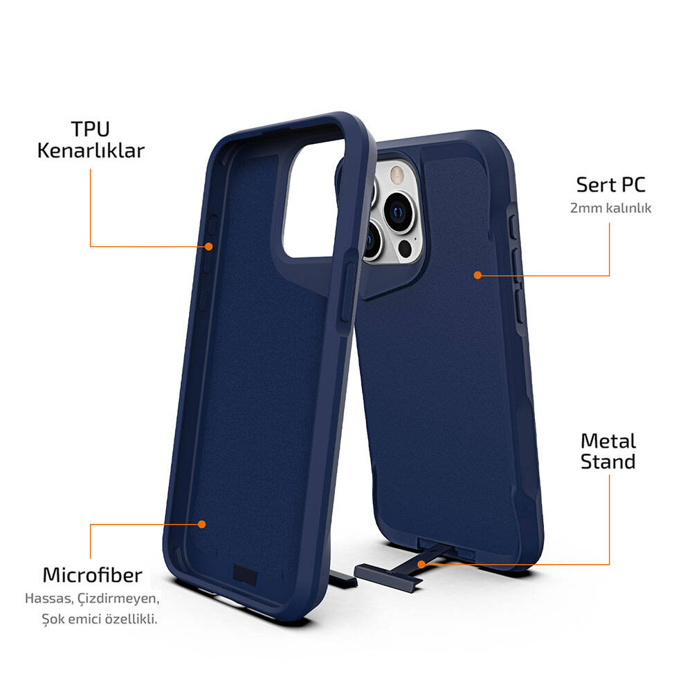 Apple iPhone 15 Pro Kılıf Zore Airbag Kenarlı T-Max Mat Standlı Kapak Siyah