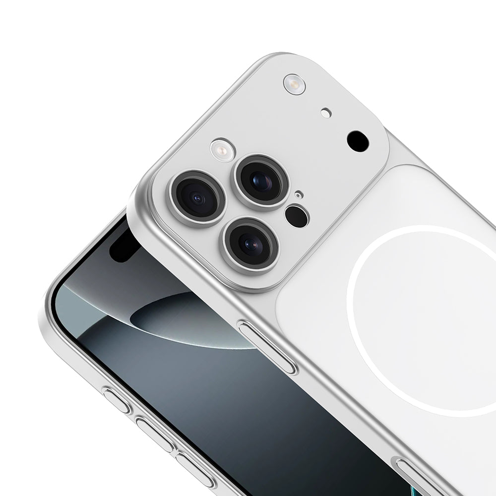 Apple iPhone 15 Pro Kılıf Zore M-Safe Şarj Özellikli Kamera Korumalı Spark Kapak Gümüş
