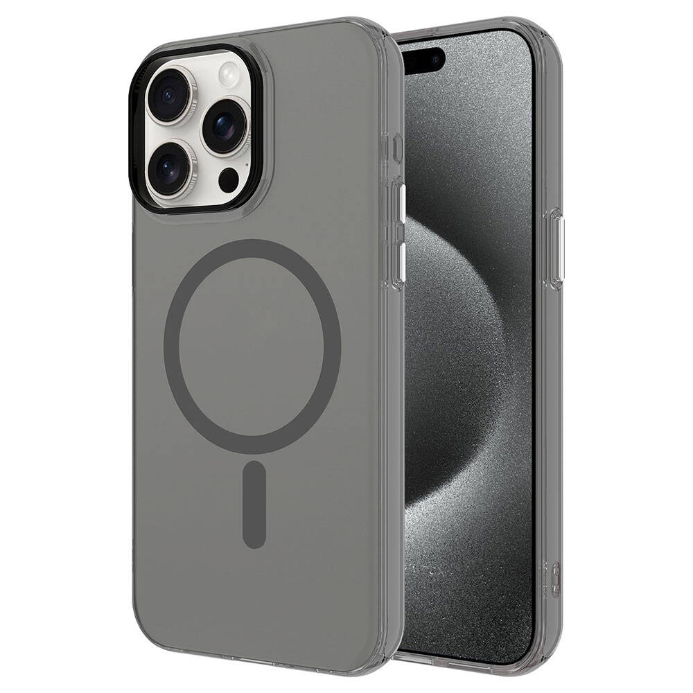 Apple iPhone 15 Pro Kılıf Zore M-safe Şarj Özellikli Buzlu Transparan C-Pro Sert Kapak Koyu Gri
