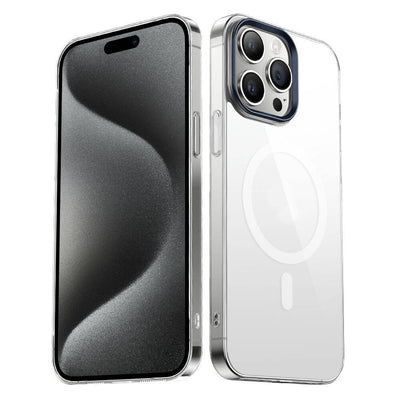 Apple iPhone 15 Pro Kılıf Zore Wireless Şarj Özellikli Şeffaf G-Glass Kapak Lacivert