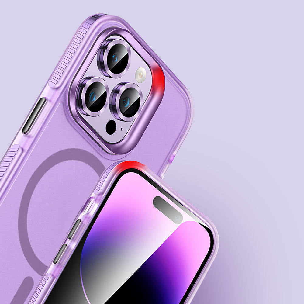 Apple iPhone 15 Pro Max Kılıf Airbagli M-safe Wireless Şarj Özellikli Lens Koruyuculu Zore Klaptika Kapak Mavi