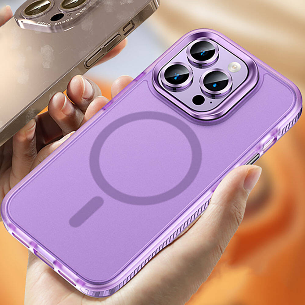 Apple iPhone 15 Pro Max Kılıf Airbagli M-safe Wireless Şarj Özellikli Lens Koruyuculu Zore Klaptika Kapak Gri