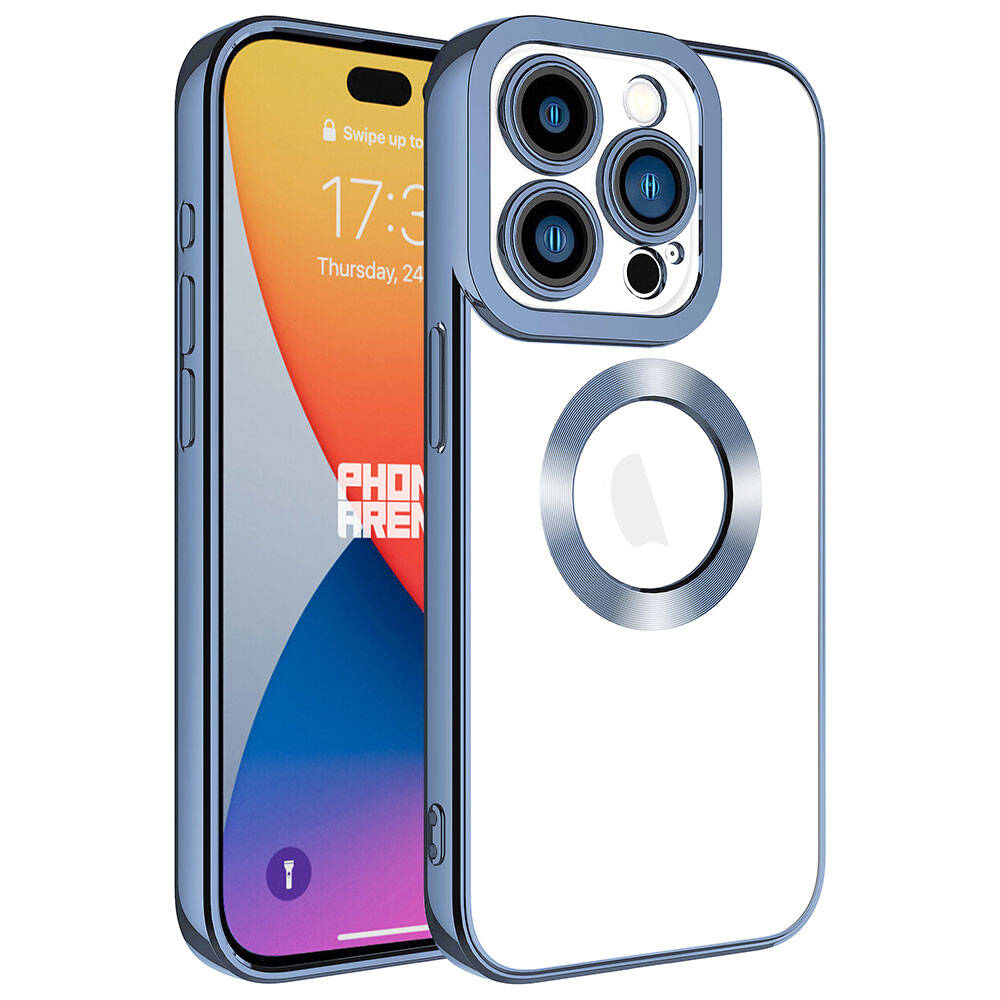 Apple iPhone 15 Pro Max Kılıf Kamera Korumalı Logo Gösteren Zore Omega Kapak Sierra Mavi
