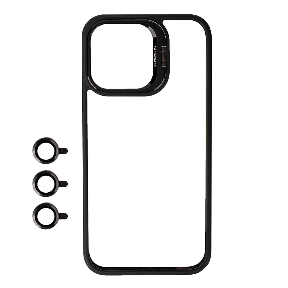 Apple iPhone 15 Pro Max Kılıf Kamera Lens Korumalı Standlı Zore Klon Lensli Kapak Gri