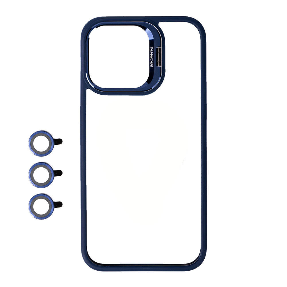 Apple iPhone 15 Pro Max Kılıf Kamera Lens Korumalı Standlı Zore Klon Lensli Kapak Lacivert