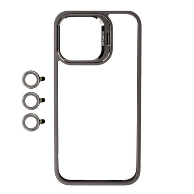 Apple iPhone 15 Pro Max Kılıf Kamera Lens Korumalı Standlı Zore Klon Lensli Kapak Gri