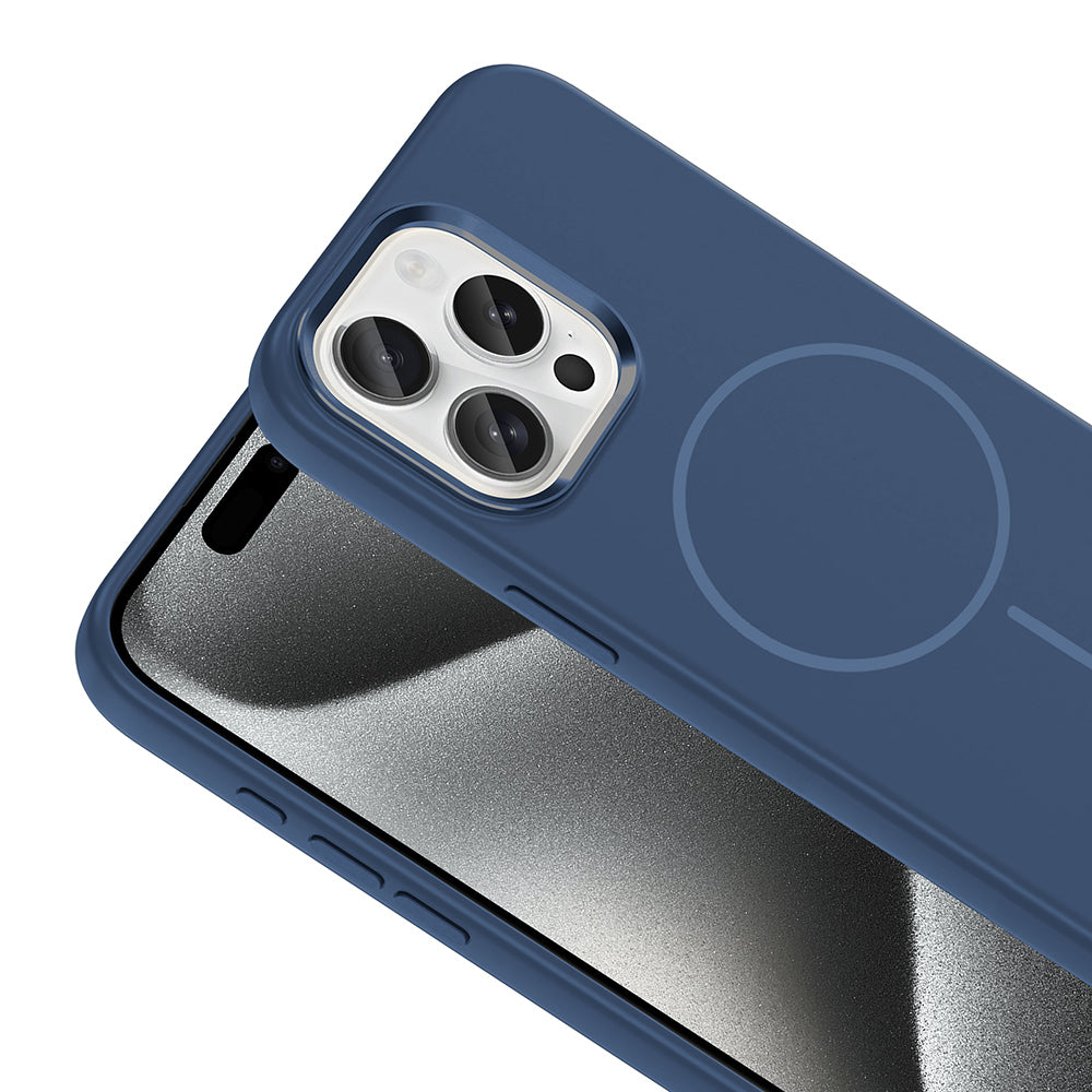 Apple iPhone 15 Pro Max Kılıf M-Safe Şarj Özellikli Metal Kamera Çerçeveli Zore Edi Silikon Kapak Rose Gold