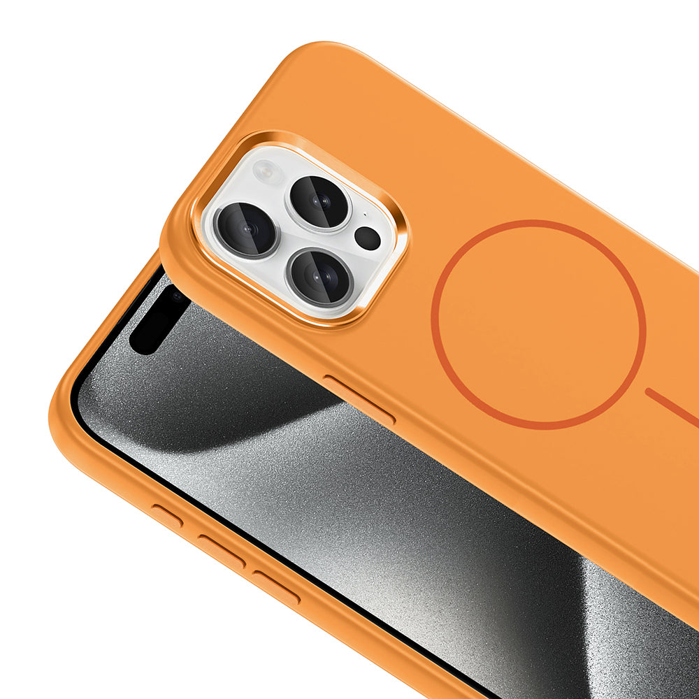 Apple iPhone 15 Pro Max Kılıf M-Safe Şarj Özellikli Metal Kamera Çerçeveli Zore Edi Silikon Kapak Rose Gold