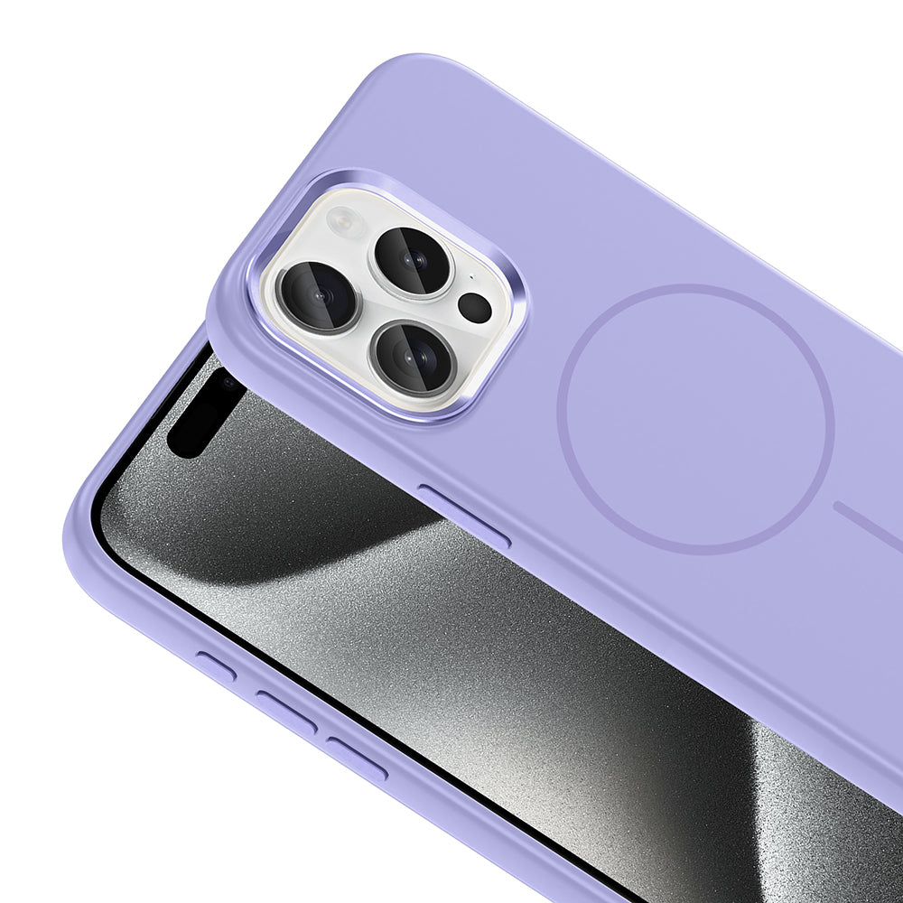 Apple iPhone 15 Pro Max Kılıf M-Safe Şarj Özellikli Metal Kamera Çerçeveli Zore Edi Silikon Kapak Rose Gold