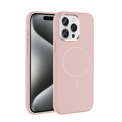 Apple iPhone 15 Pro Max Kılıf M-Safe Şarj Özellikli Metal Kamera Çerçeveli Zore Edi Silikon Kapak Turuncu