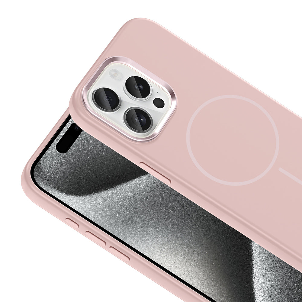 Apple iPhone 15 Pro Max Kılıf M-Safe Şarj Özellikli Metal Kamera Çerçeveli Zore Edi Silikon Kapak Turuncu