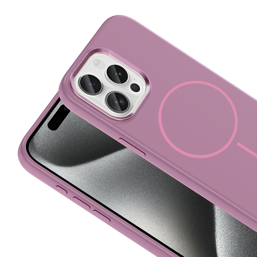 Apple iPhone 15 Pro Max Kılıf M-Safe Şarj Özellikli Metal Kamera Çerçeveli Zore Edi Silikon Kapak Rose Gold