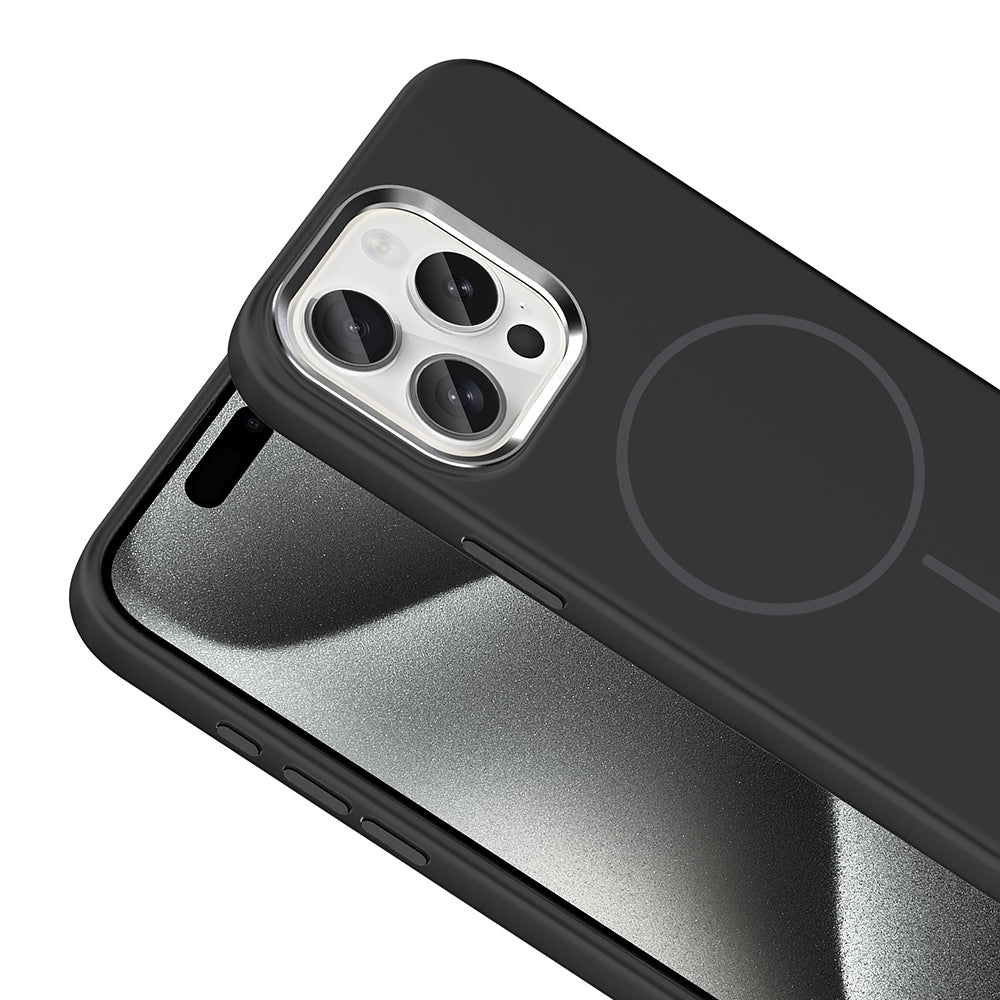 Apple iPhone 15 Pro Max Kılıf M-Safe Şarj Özellikli Metal Kamera Çerçeveli Zore Edi Silikon Kapak Turuncu