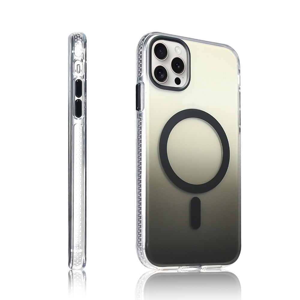 Apple iPhone 15 Pro Max Kılıf M-safe Şarj Özellikli Transparan Renk Geçişli Zore Toros Kapak Rose Pembe