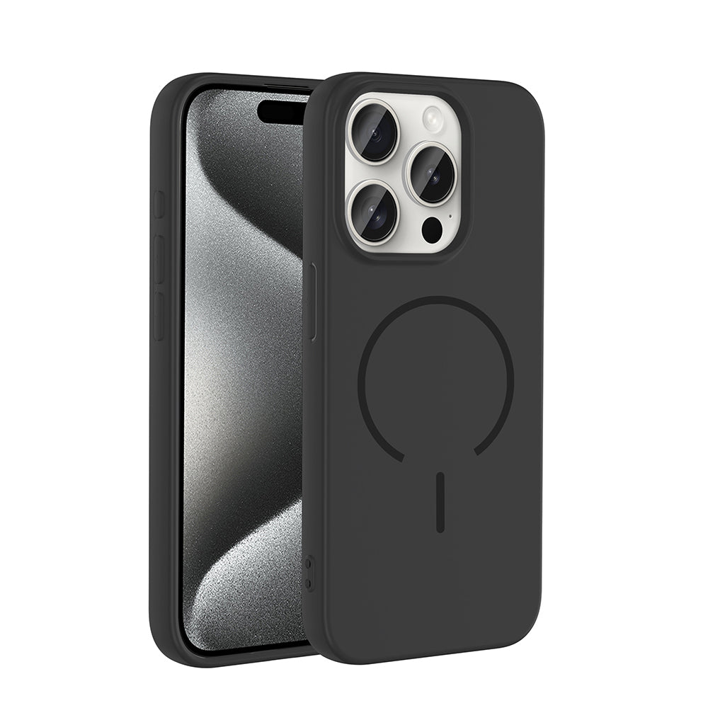 Apple iPhone 15 Pro Max Kılıf M-safe Şarj Özellikli Zore Meta Kapak Siyah
