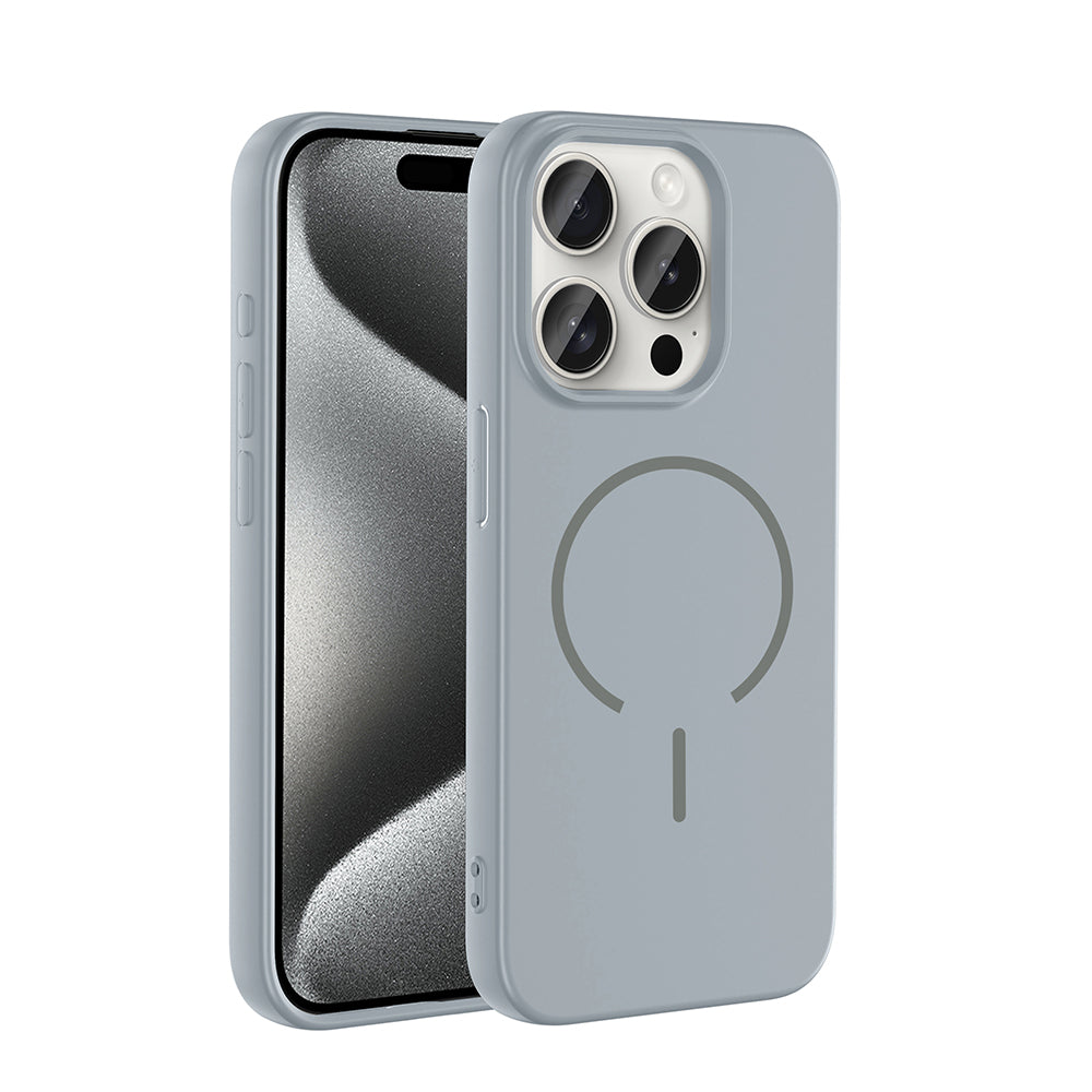 Apple iPhone 15 Pro Max Kılıf M-safe Şarj Özellikli Zore Meta Kapak Titanyum-Gri