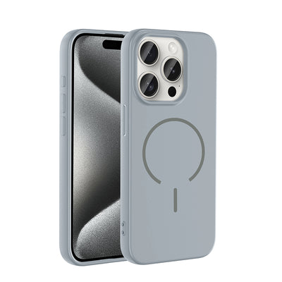 Apple iPhone 15 Pro Max Kılıf M-safe Şarj Özellikli Zore Meta Kapak Titanyum-Gri