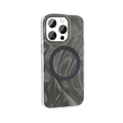 Apple iPhone 15 Pro Max Kılıf M-safe Şarj Özellikli Fırça Boya Desenli Zore Palet Kapak Gri