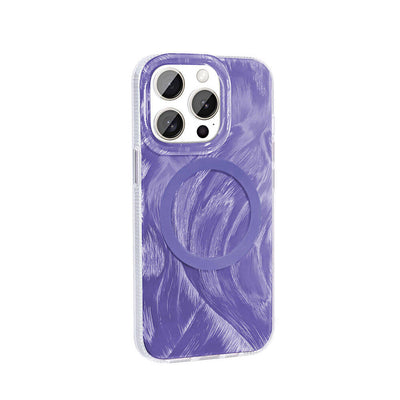 Apple iPhone 15 Pro Max Kılıf M-safe Şarj Özellikli Fırça Boya Desenli Zore Palet Kapak Mor