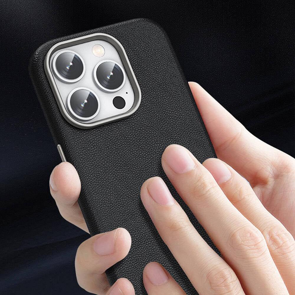 Apple iPhone 15 Pro Max Kılıf M-safe Şarj Özellikli PU Deri Zore Adora Kapak Koyu Gri