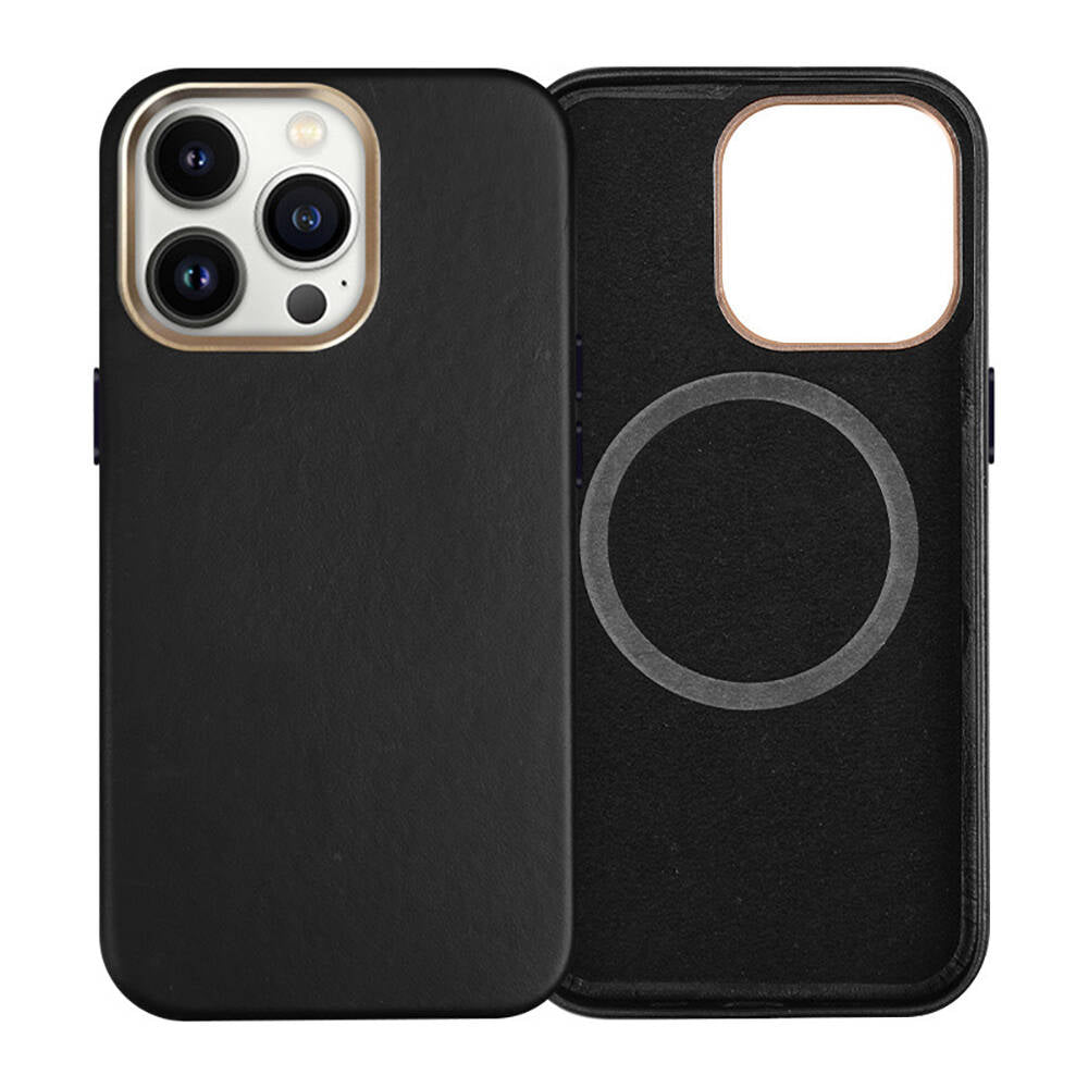 Apple iPhone 15 Pro Max Kılıf M-safe Şarj Özellikli PU Deri Zore Adora Kapak Siyah