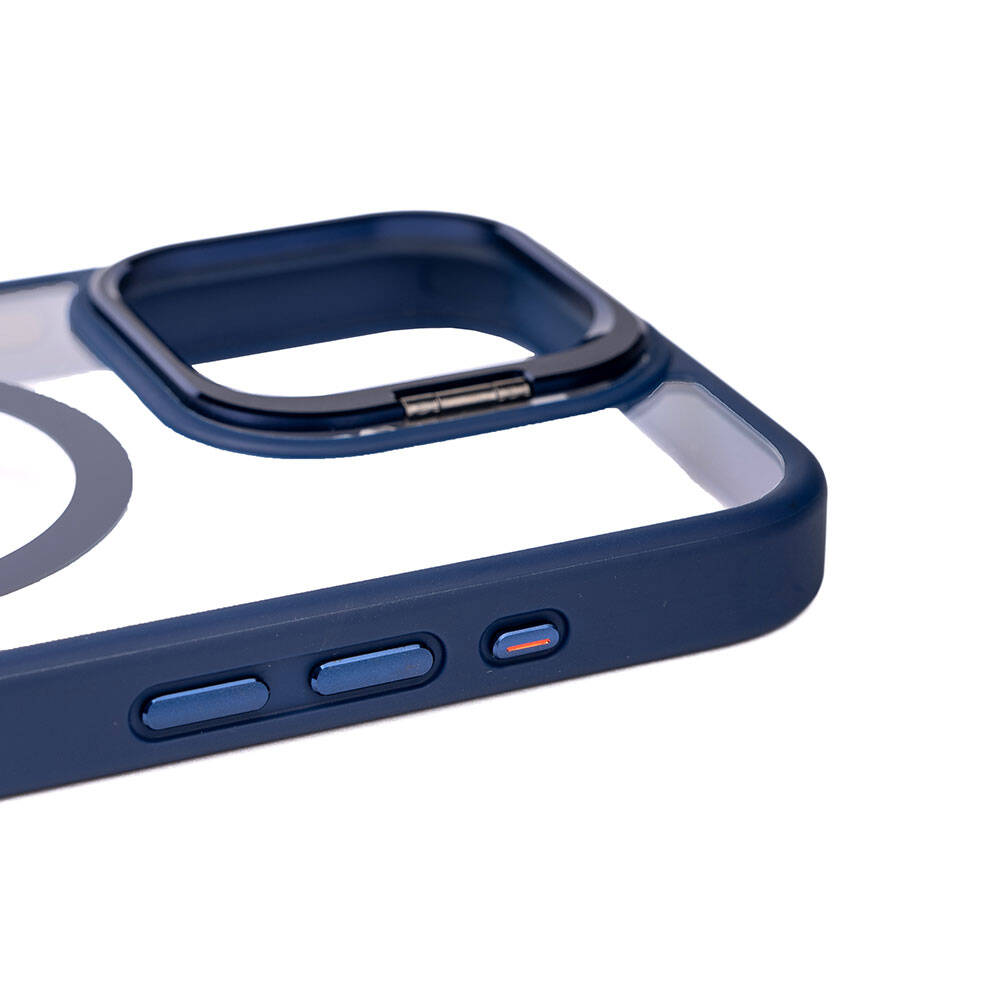 Apple iPhone 15 Pro Max Kılıf M-safe Şarj Özellikli Standlı Zore M-safe Klon Lensli Kapak Gri