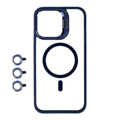 Apple iPhone 15 Pro Max Kılıf M-safe Şarj Özellikli Standlı Zore M-safe Klon Lensli Kapak Lacivert