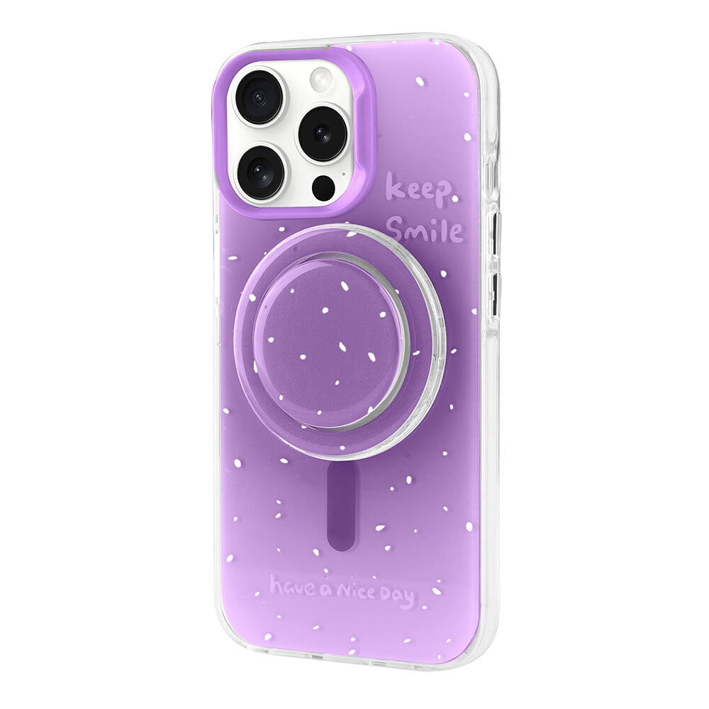 Apple iPhone 15 Pro Max Kılıf M-safe Şarj Özellikli Tak-Çıkar Pop Soketli Zore Tiktok Kapak Mor