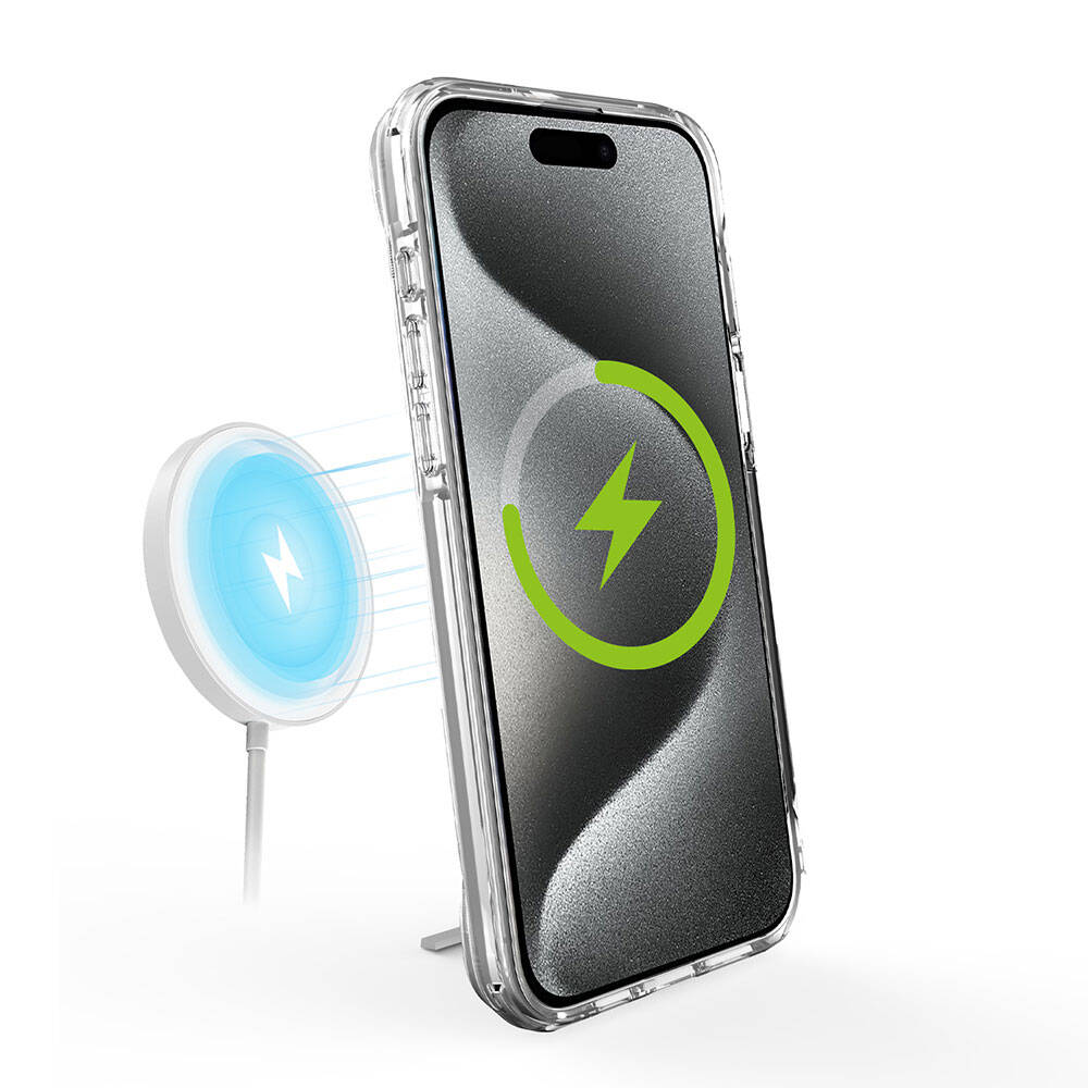Apple iPhone 15 Pro Max Kılıf M-safe Şarj Özellikli Zore T-Max Standlı Kapak Renksiz