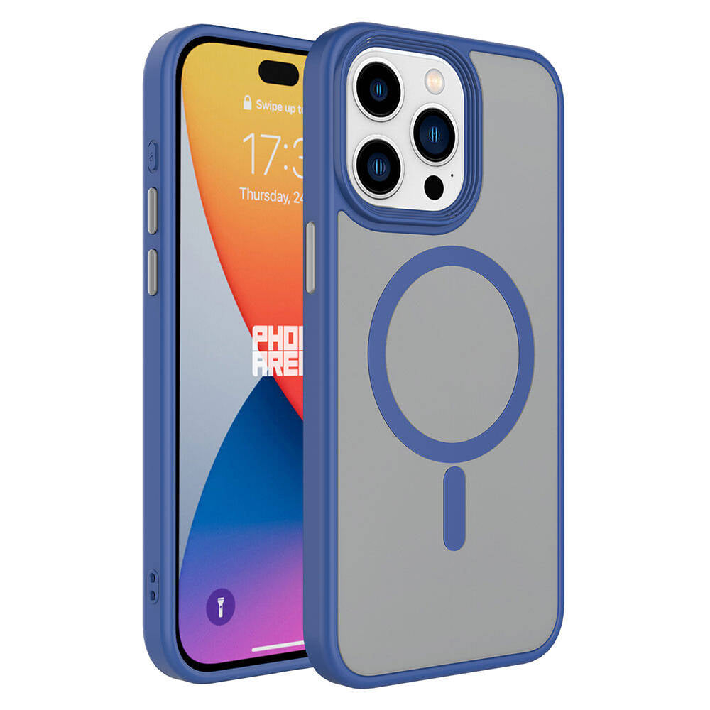Apple iPhone 15 Pro Max Kılıf Mat Arka Yüzey Wireless Şarj Özellikli Zore Flet M-safe Kapak Siyah