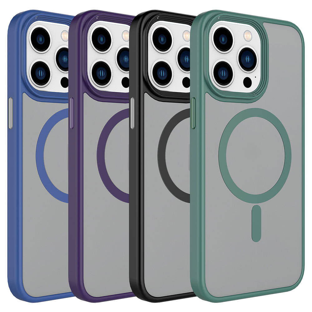 Apple iPhone 15 Pro Max Kılıf Mat Arka Yüzey Wireless Şarj Özellikli Zore Flet M-safe Kapak Titanyum