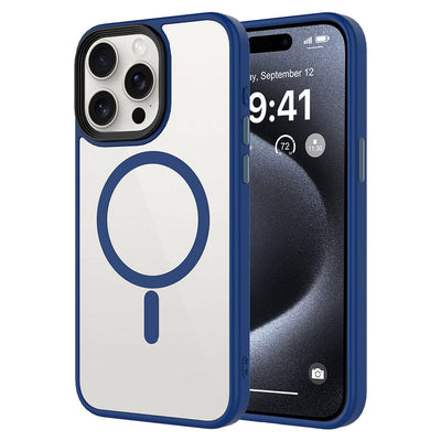 Apple iPhone 15 Pro Max Kılıf Mat Arka Yüzey Wireless Şarj Özellikli Zore Flet M-safe Kapak Midnight