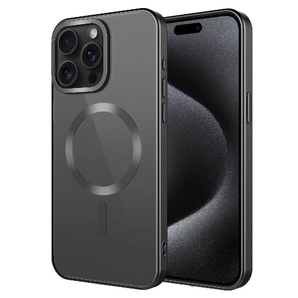 Apple iPhone 15 Pro Max Kılıf Mat Tasarımlı M-safe Wireless Şarj Özellikli Zore Mat Setro Kapak Siyah