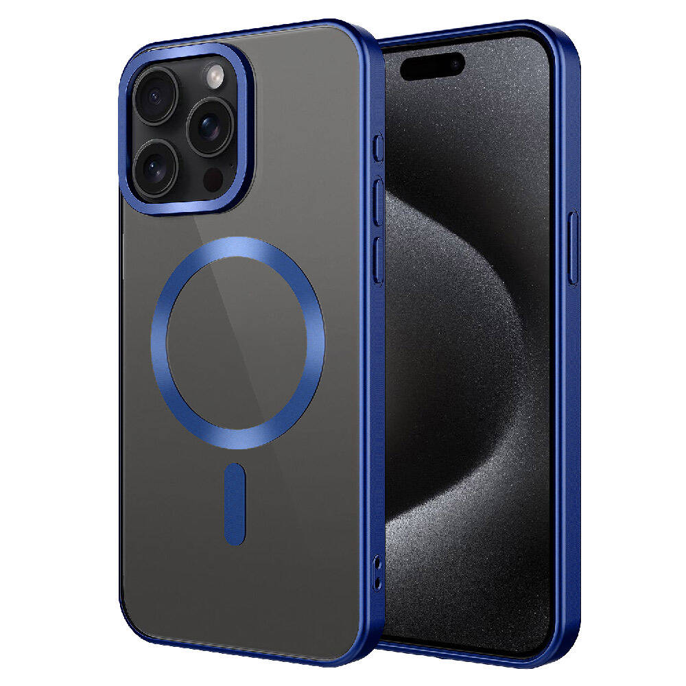 Apple iPhone 15 Pro Max Kılıf Mat Tasarımlı M-safe Wireless Şarj Özellikli Zore Mat Setro Kapak Lacivert