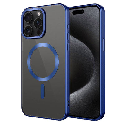 Apple iPhone 15 Pro Max Kılıf Mat Tasarımlı M-safe Wireless Şarj Özellikli Zore Mat Setro Kapak Lacivert