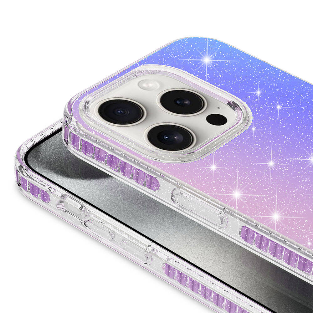 Apple iPhone 15 Pro Max Kılıf Parlak Renk Geçişli Zore Velle Kapak Pembe Koyu