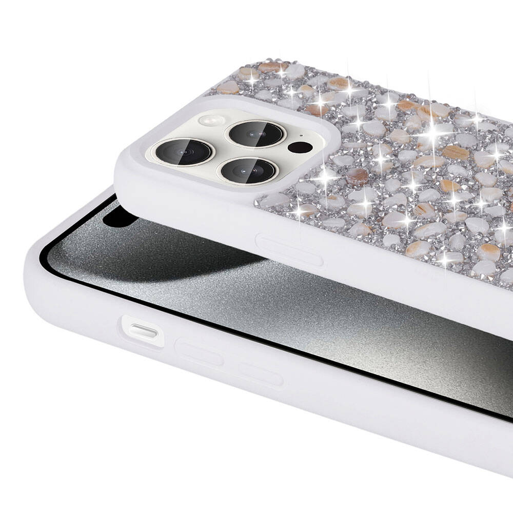 Apple iPhone 15 Pro Max Kılıf Parlak Taşlı Tasarım Zore Linea Diamond Kapak Lacivert
