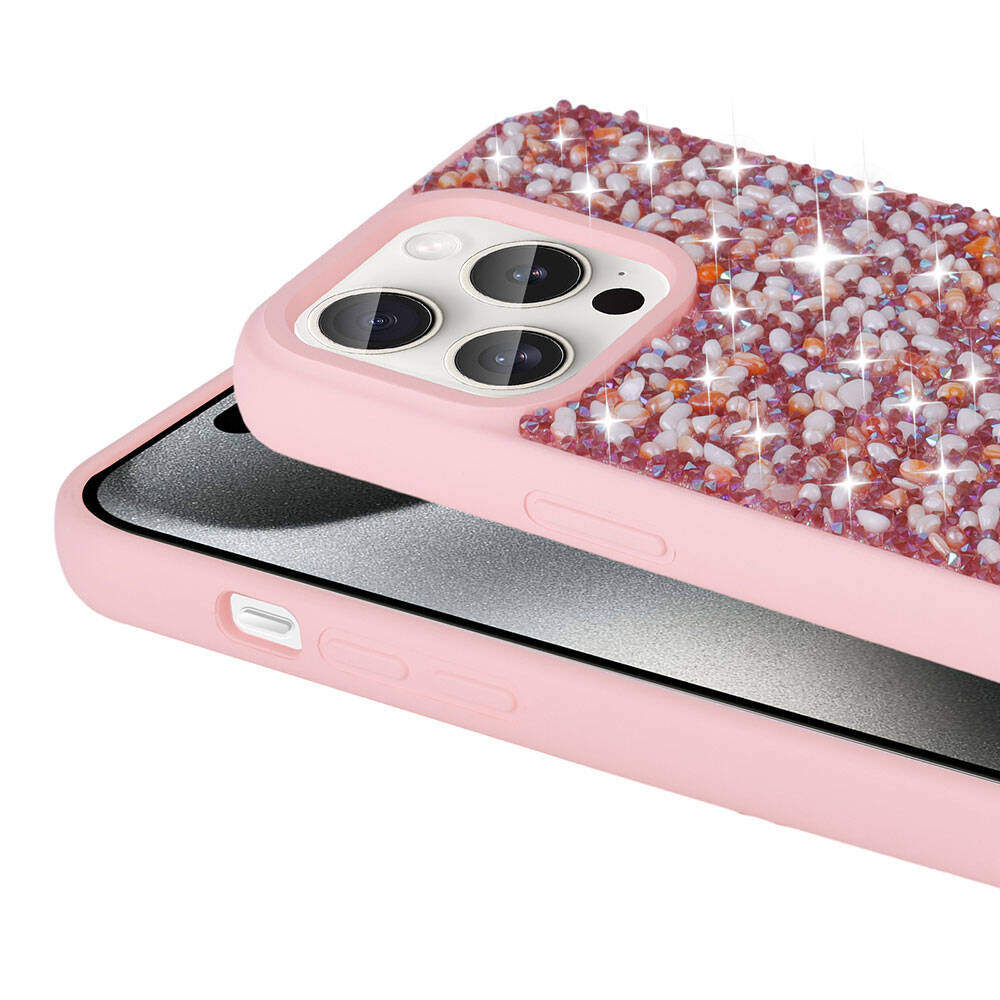 Apple iPhone 15 Pro Max Kılıf Parlak Taşlı Tasarım Zore Linea Diamond Kapak Siyah