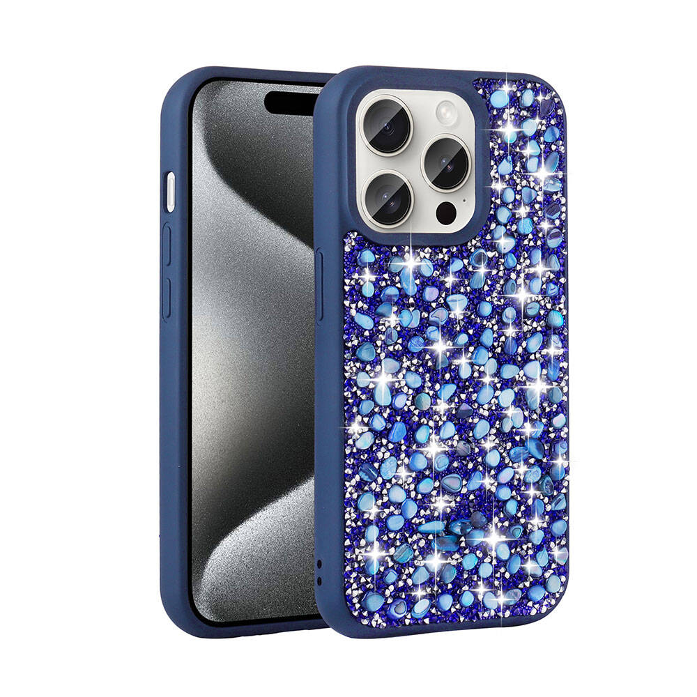 Apple iPhone 15 Pro Max Kılıf Parlak Taşlı Tasarım Zore Linea Diamond Kapak Lacivert
