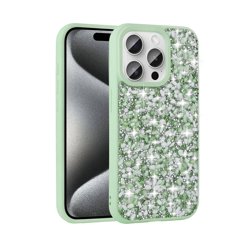 Apple iPhone 15 Pro Max Kılıf Parlak Taşlı Tasarım Zore Linea Diamond Kapak Pembe