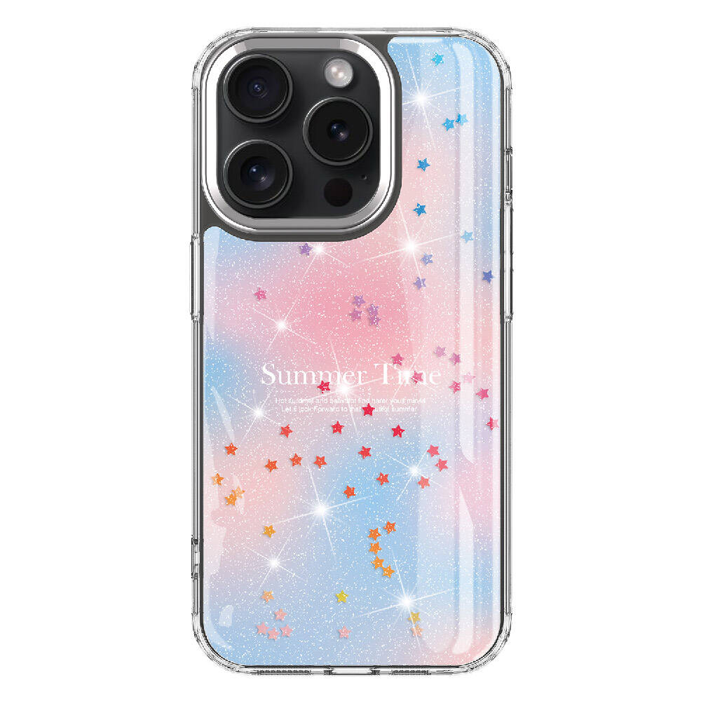 Apple iPhone 15 Pro Max Kılıf Simli Desenli Parlak Zore Task Kapak Mavi