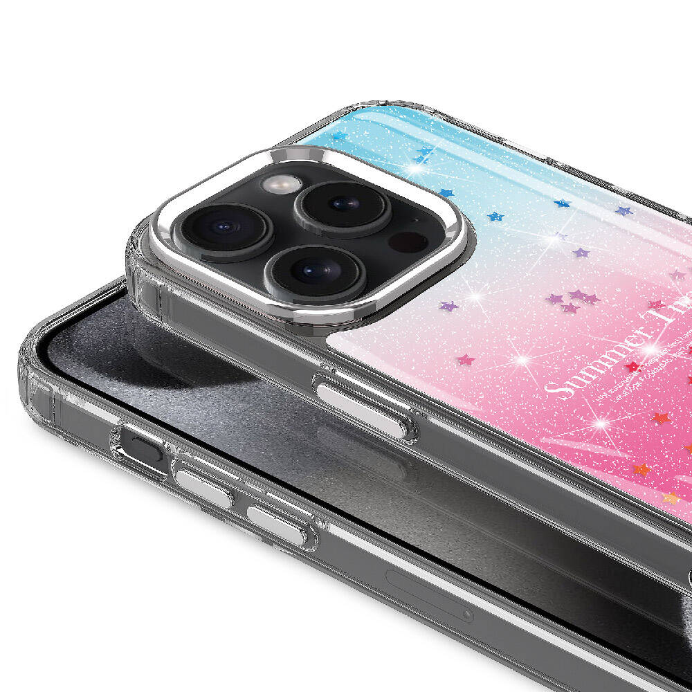 Apple iPhone 15 Pro Max Kılıf Simli Desenli Parlak Zore Task Kapak Mavi