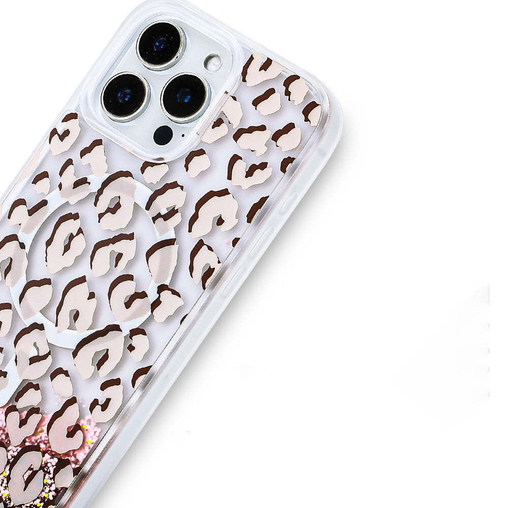 Apple iPhone 15 Pro Max Kılıf Sıvılı Simli Baskılı Şeffaf Arka Yüzey Zore Mossa Silikon Kapak Siyah